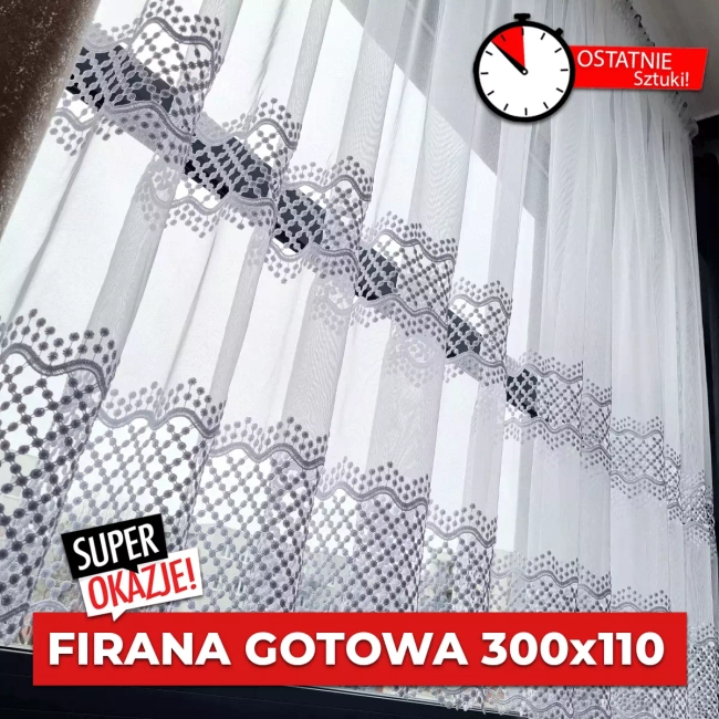 Firana gotowa krótka 300x110 - Firany gotowe już uszyte - Firana krótka do parapetu na karnisz 150-200cm